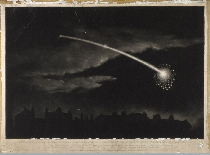 V0024754 Astronomy: a comet in the night sky. Wood engraving, n.d. [c